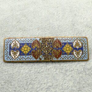 Antique Cloisonné Enamel Pin Brooch Ornate Multicolor Brass Backing